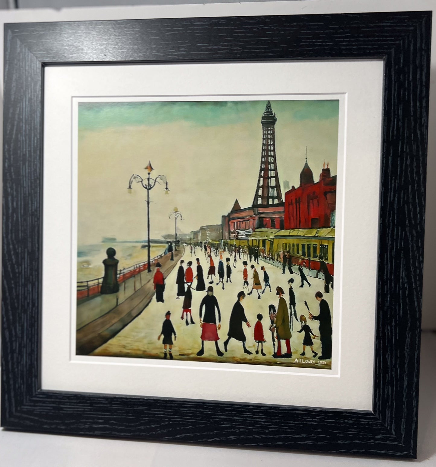 Blackpool Front Giclée Art Print 21cm Square. Enchanting Image in the Style Of LS Lowry