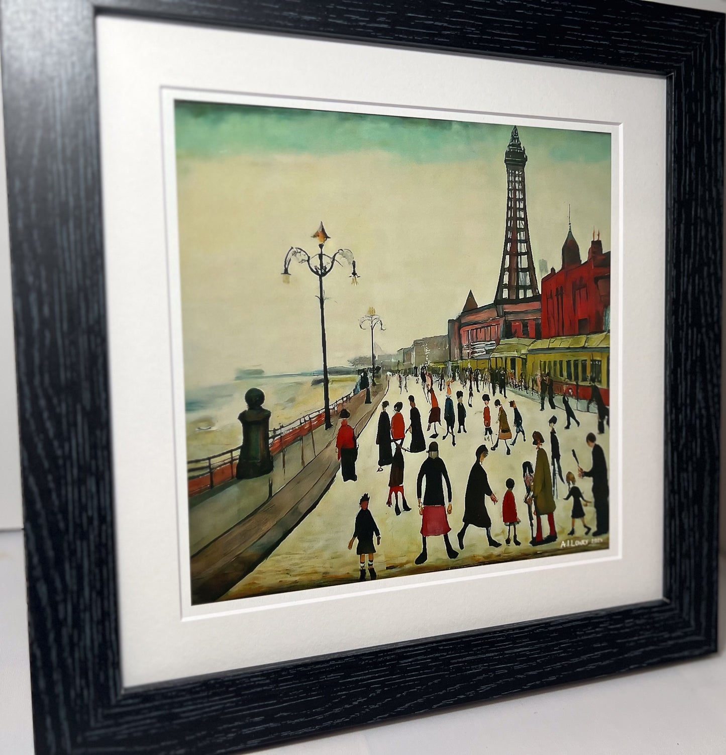 Blackpool Front Giclée Art Print 21cm Square. Enchanting Image in the Style Of LS Lowry