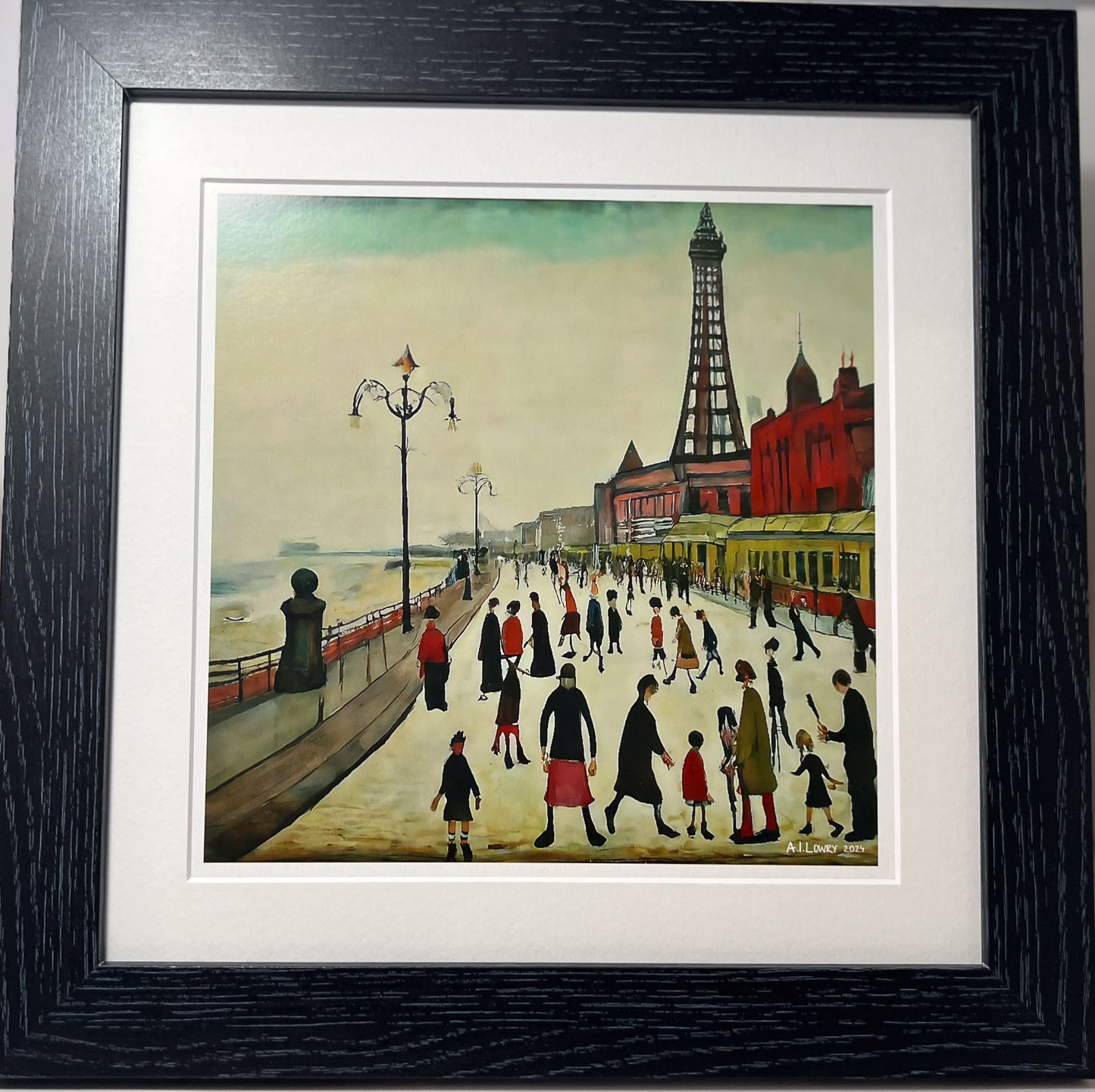 Blackpool Front Giclée Art Print 21cm Square. Enchanting Image in the Style Of LS Lowry