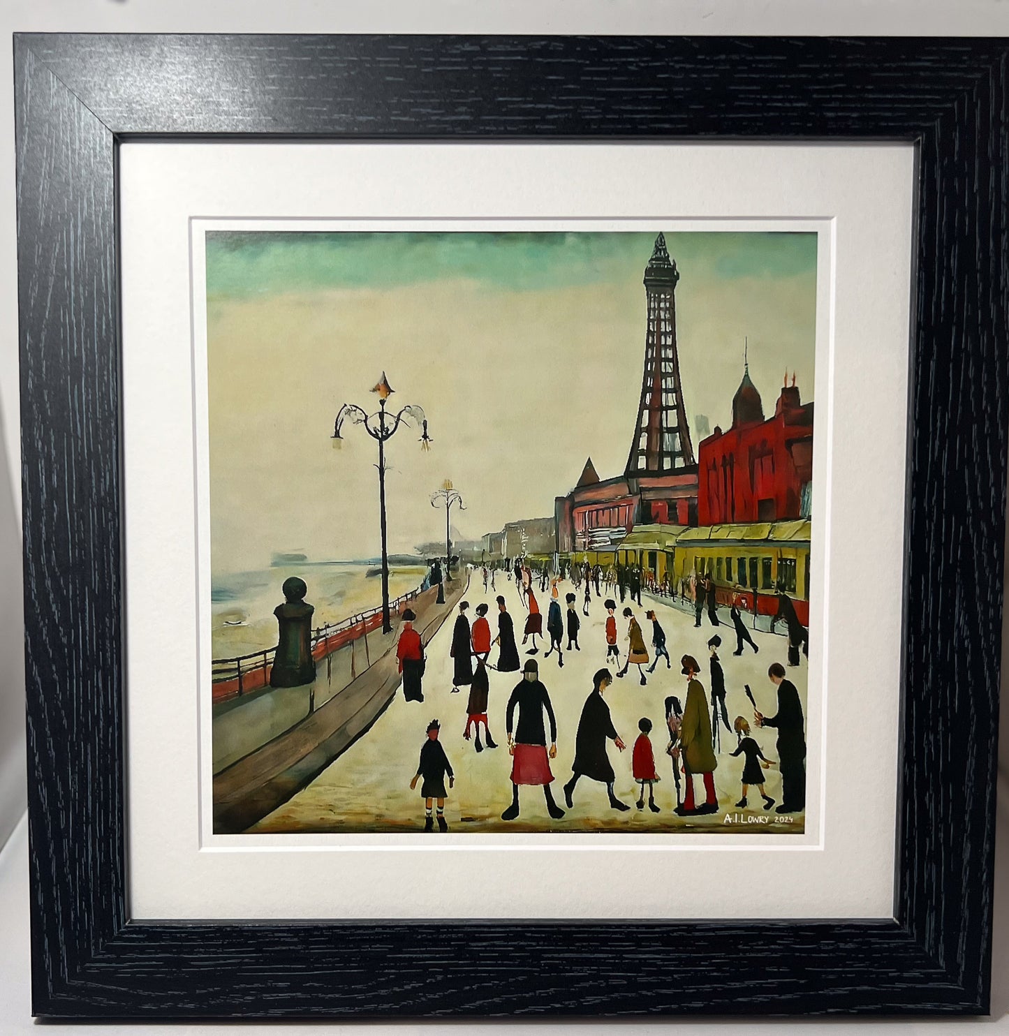 Blackpool Front Giclée Art Print 21cm Square. Enchanting Image in the Style Of LS Lowry