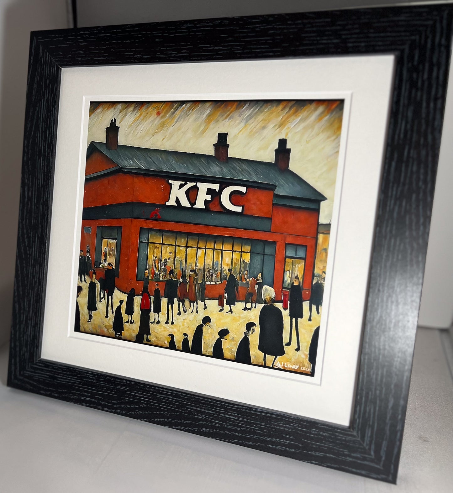 KFC - Kentucky Fried Chicken - Giclée Art Print 21cm Square. Quirky Image in the Style Of LS Lowry