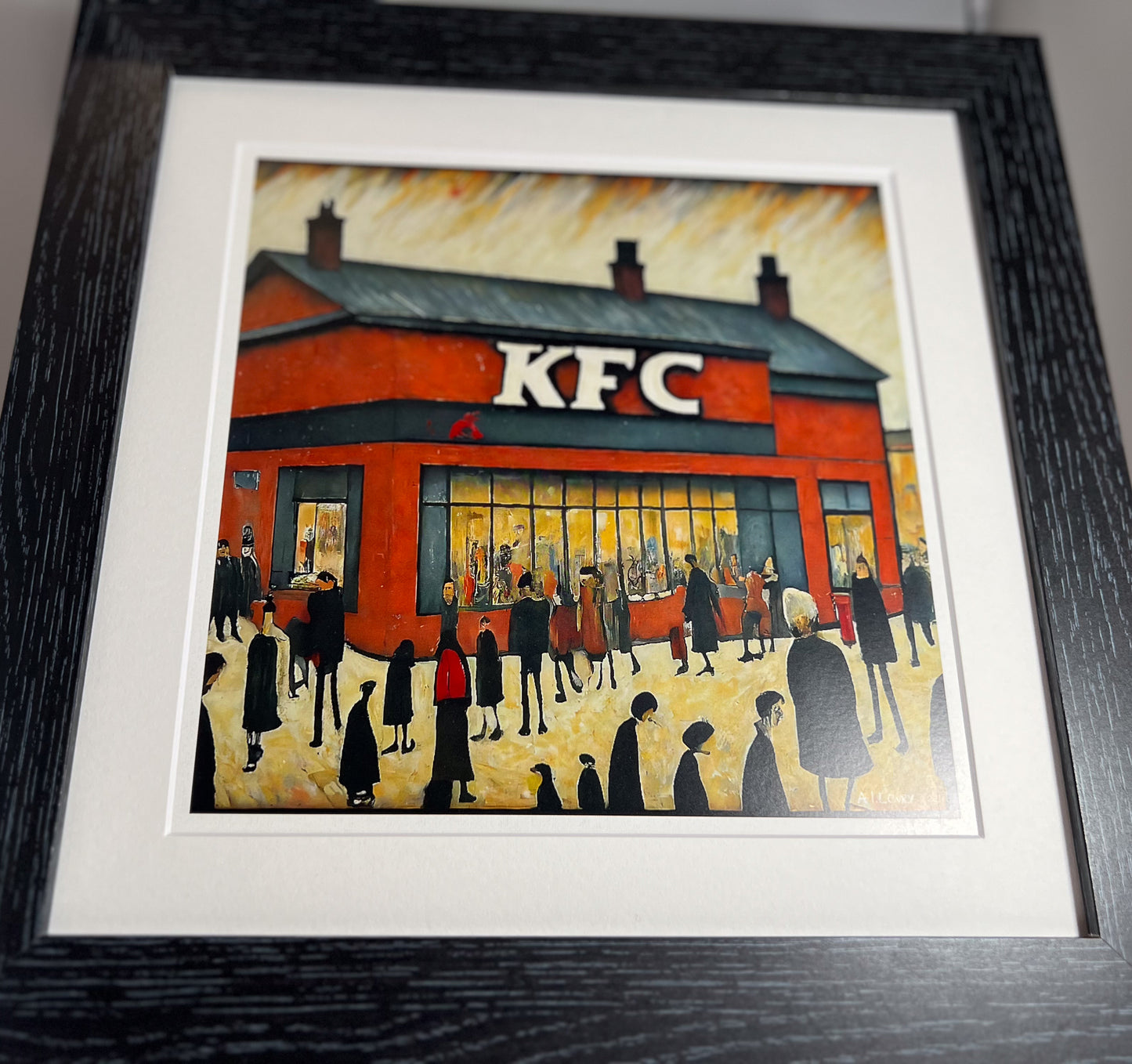 KFC - Kentucky Fried Chicken - Giclée Art Print 21cm Square. Quirky Image in the Style Of LS Lowry