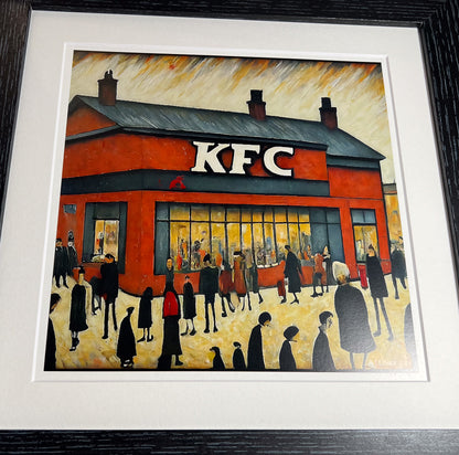 KFC - Kentucky Fried Chicken - Giclée Art Print 21cm Square. Quirky Image in the Style Of LS Lowry