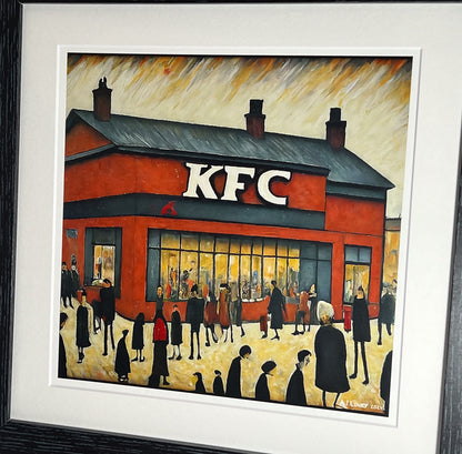 KFC - Kentucky Fried Chicken - Giclée Art Print 21cm Square. Quirky Image in the Style Of LS Lowry