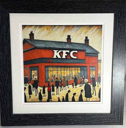 KFC - Kentucky Fried Chicken - Giclée Art Print 21cm Square. Quirky Image in the Style Of LS Lowry