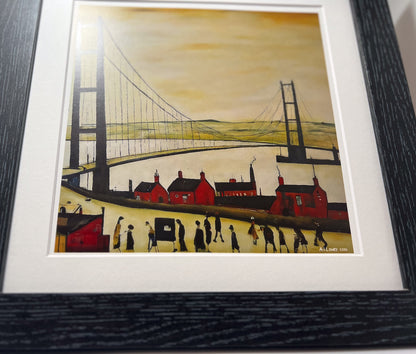 Pont Humber - Impression d'art giclée 21 cm carré. Image à couper le souffle dans le style de LS Lowry 