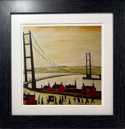 Pont Humber - Impression d'art giclée 21 cm carré. Image à couper le souffle dans le style de LS Lowry 