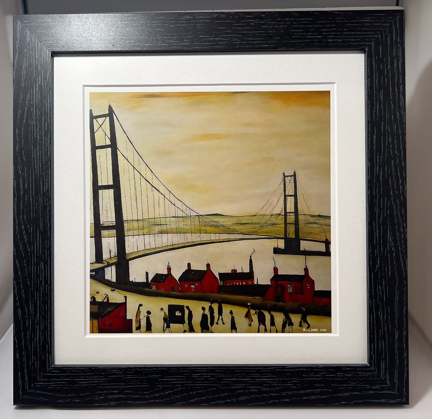 Pont Humber - Impression d'art giclée 21 cm carré. Image à couper le souffle dans le style de LS Lowry 