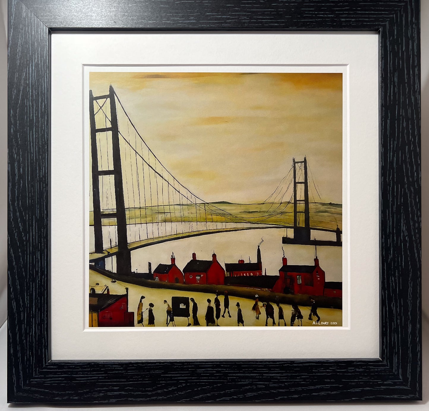 Pont Humber - Impression d'art giclée 21 cm carré. Image à couper le souffle dans le style de LS Lowry 