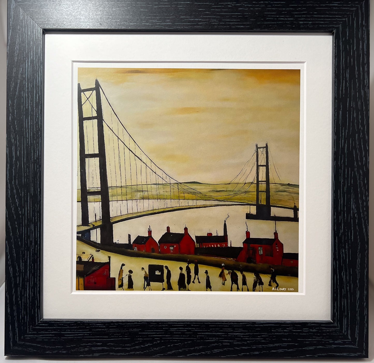 Pont Humber - Impression d'art giclée 21 cm carré. Image à couper le souffle dans le style de LS Lowry 