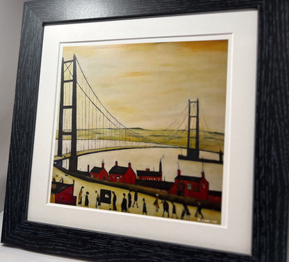 Pont Humber - Impression d'art giclée 21 cm carré. Image à couper le souffle dans le style de LS Lowry 