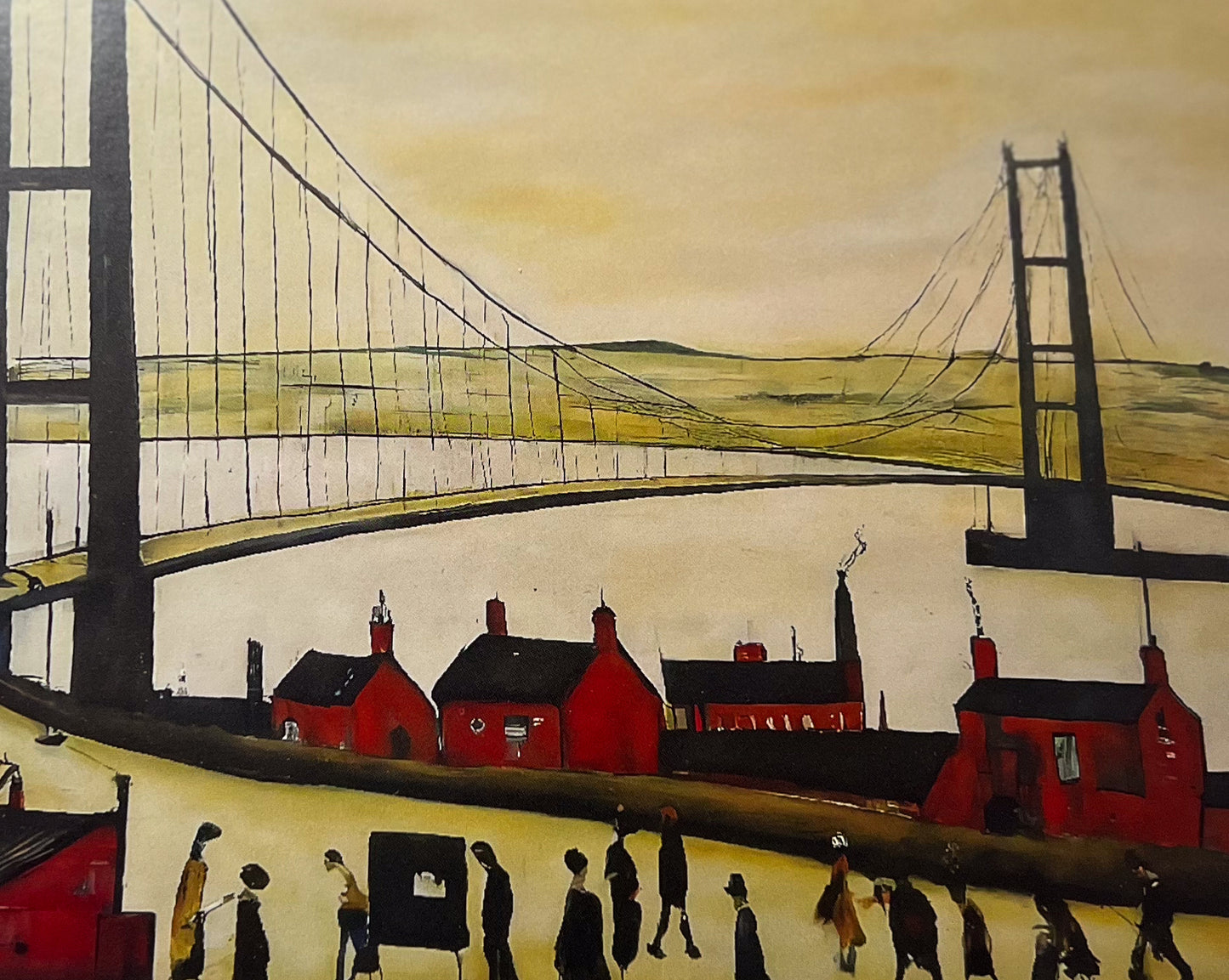 Pont Humber - Impression d'art giclée 21 cm carré. Image à couper le souffle dans le style de LS Lowry 