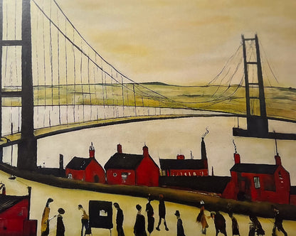 Pont Humber - Impression d'art giclée 21 cm carré. Image à couper le souffle dans le style de LS Lowry 