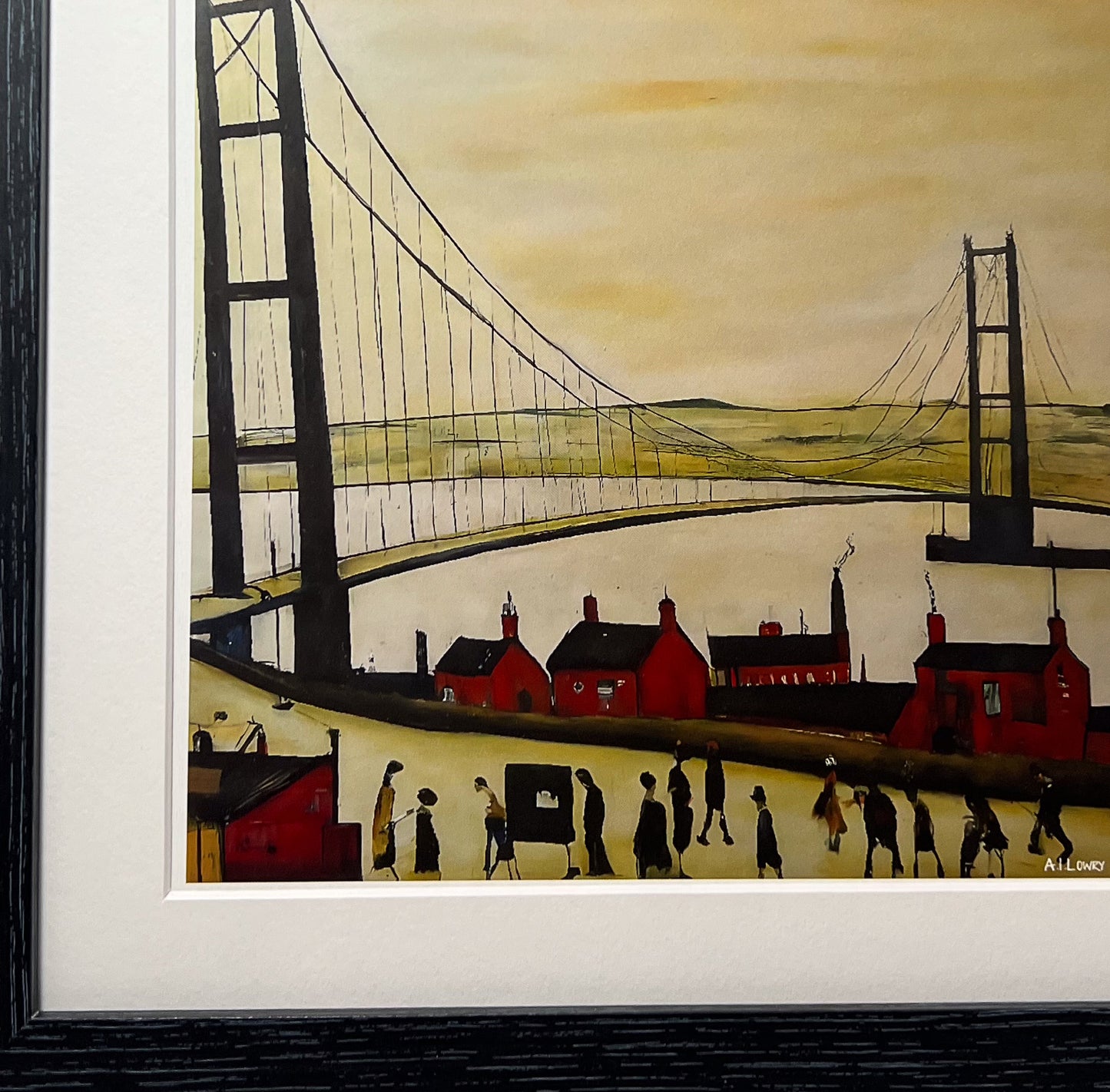 Pont Humber - Impression d'art giclée 21 cm carré. Image à couper le souffle dans le style de LS Lowry 