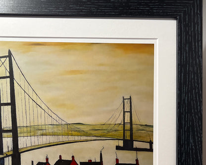 Pont Humber - Impression d'art giclée 21 cm carré. Image à couper le souffle dans le style de LS Lowry 