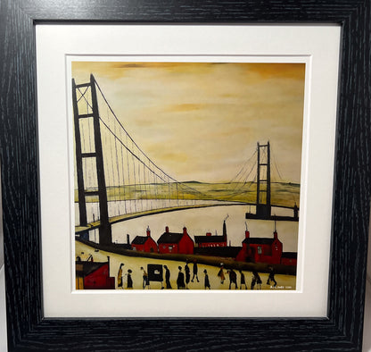 Pont Humber - Impression d'art giclée 21 cm carré. Image à couper le souffle dans le style de LS Lowry 