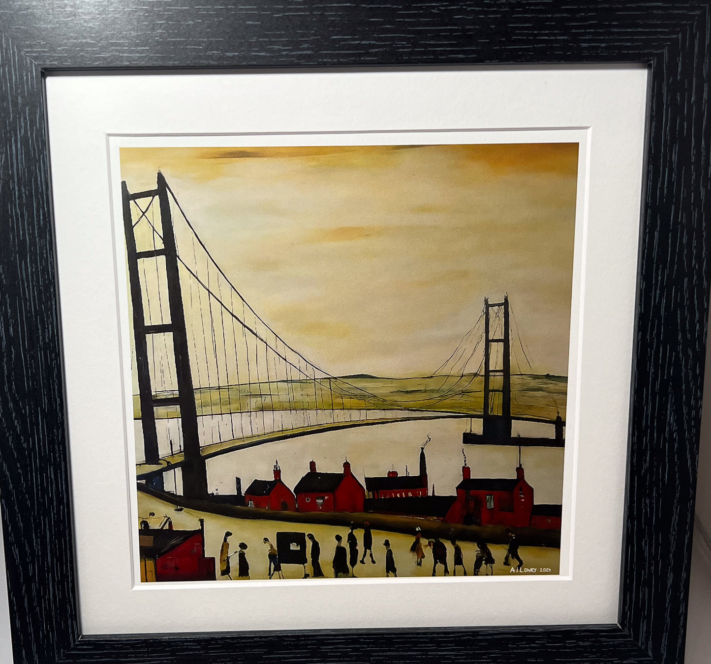 Pont Humber - Impression d'art giclée 21 cm carré. Image à couper le souffle dans le style de LS Lowry 