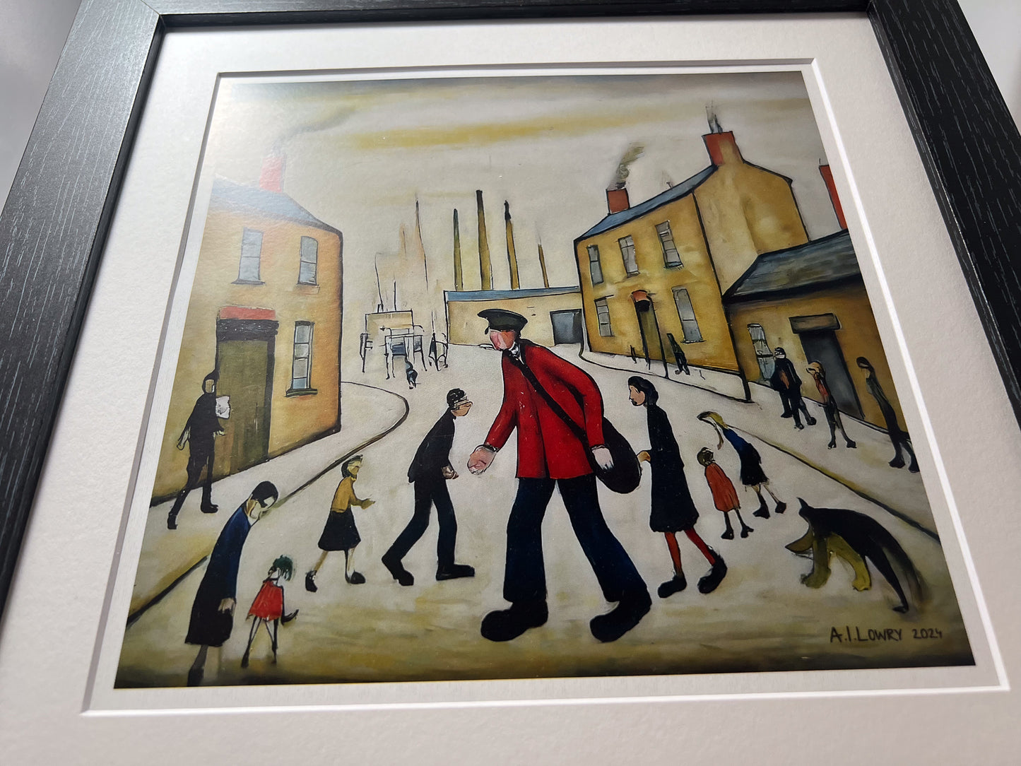 A Postman's Round Giclée Art Print 21cm Square. Lovely Image in the Style Of LS Lowry