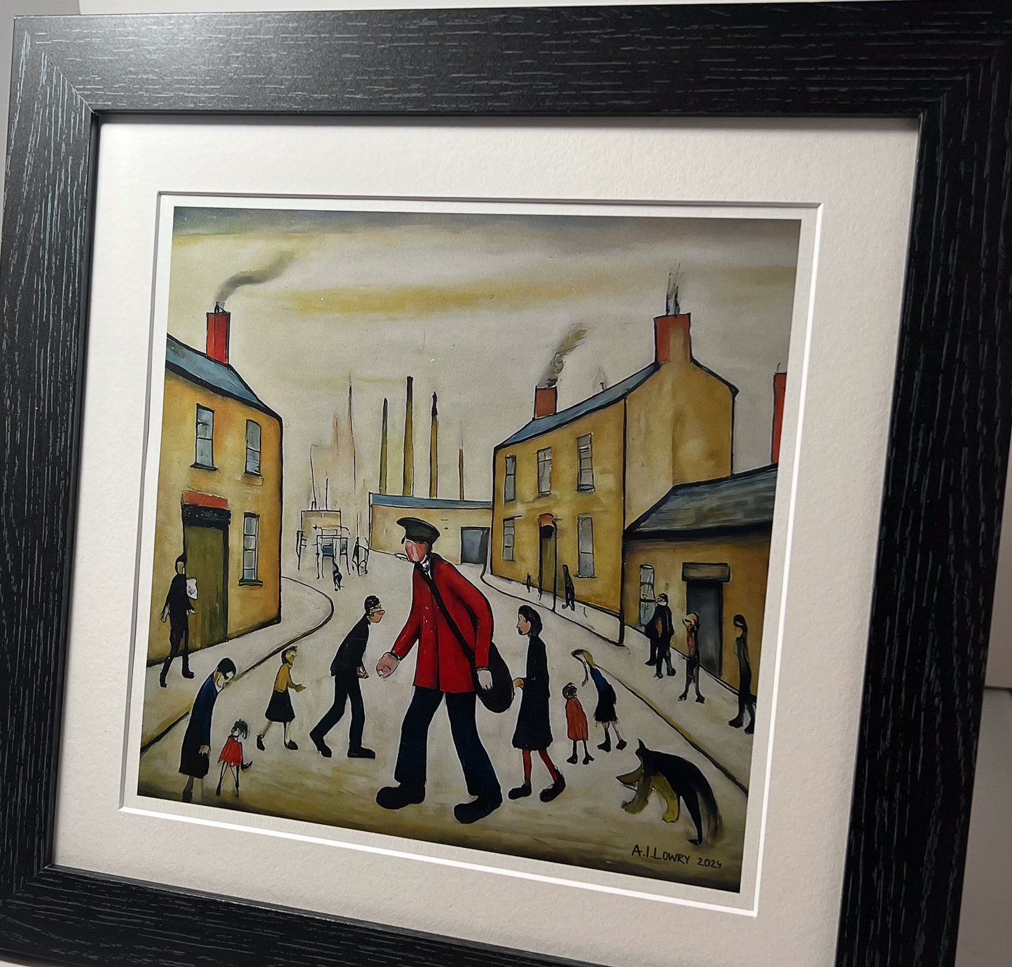 A Postman's Round Giclée Art Print 21cm Square. Lovely Image in the Style Of LS Lowry