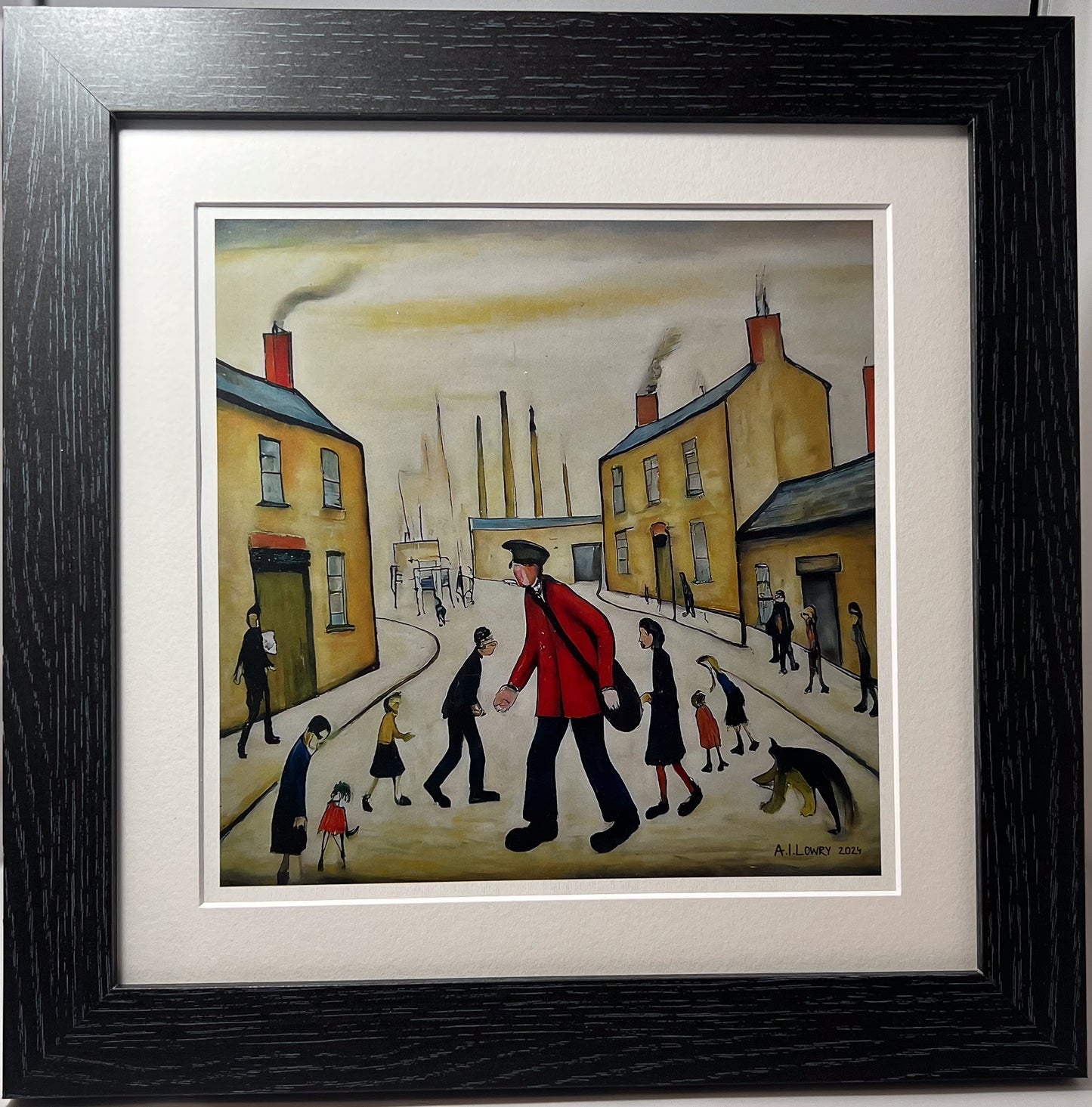 A Postman's Round Giclée Art Print 21cm Square. Lovely Image in the Style Of LS Lowry