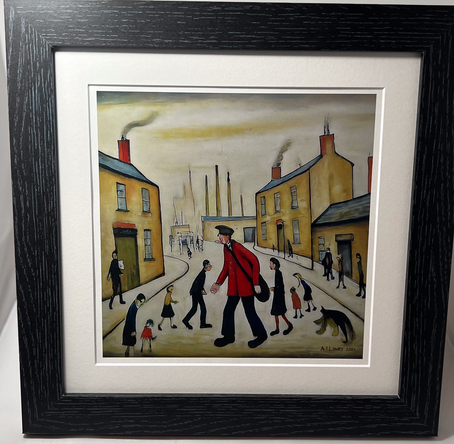 A Postman's Round Giclée Art Print 21cm Square. Lovely Image in the Style Of LS Lowry