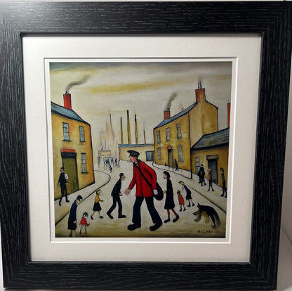 A Postman's Round Giclée Art Print 21cm Square. Lovely Image in the Style Of LS Lowry