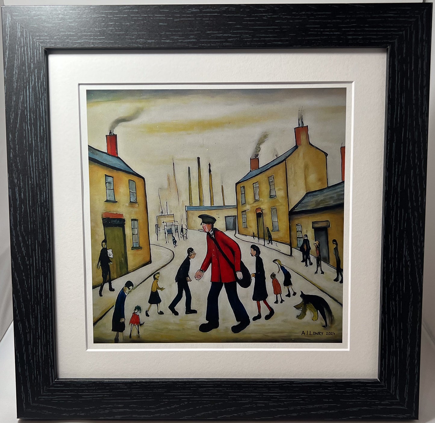 A Postman's Round Giclée Art Print 21cm Square. Lovely Image in the Style Of LS Lowry