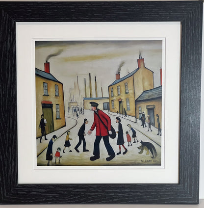 A Postman's Round Giclée Art Print 21cm Square. Lovely Image in the Style Of LS Lowry