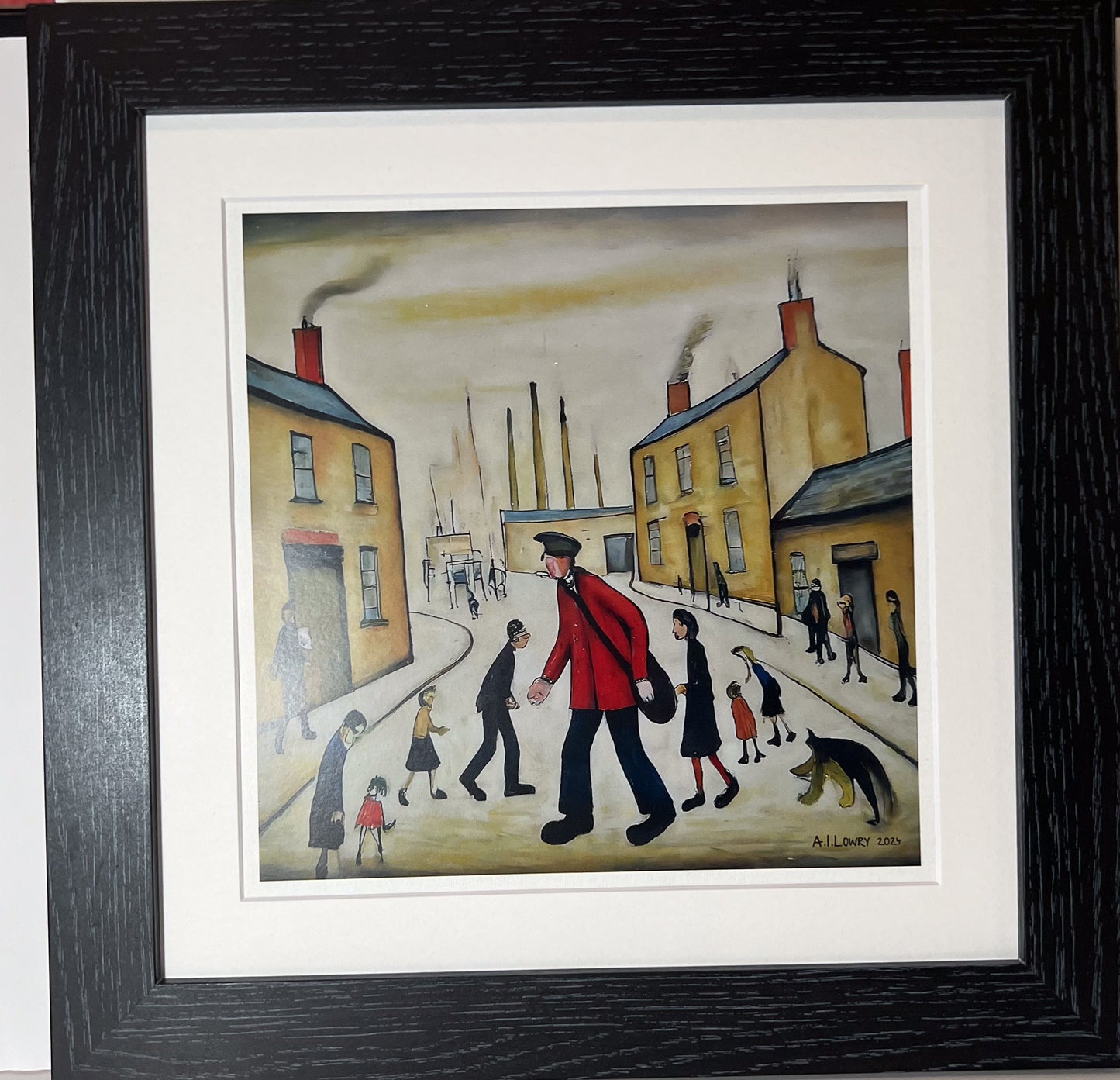 A Postman's Round Giclée Art Print 21cm Square. Lovely Image in the Style Of LS Lowry