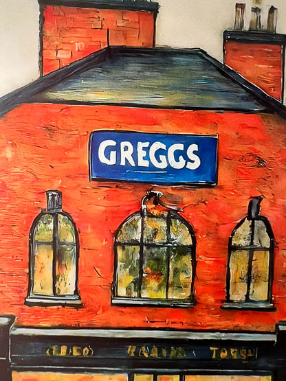 Greggs - Giclée Art Print 21cm Square. Modern Nostalgia Image in the Style Of LS Lowry