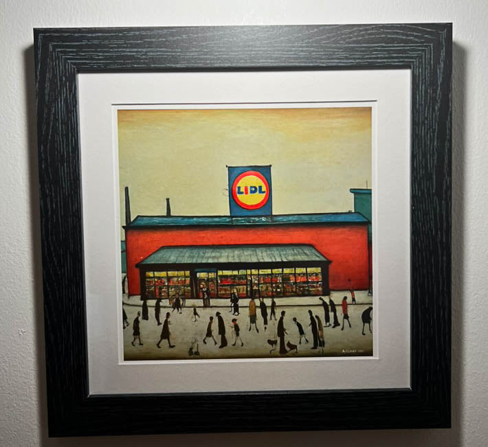 Lidl - Giclée Art Print 21cm Square. Modern Humorous Nostalgia Image in the Style Of LS Lowry