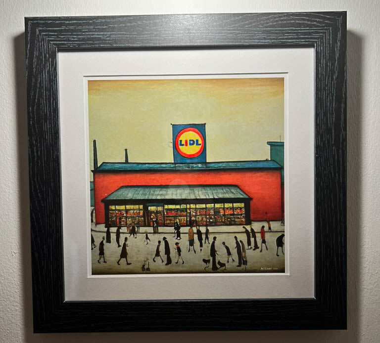 Lidl - Giclée Art Print 21cm Square. Modern Humorous Nostalgia Image in the Style Of LS Lowry