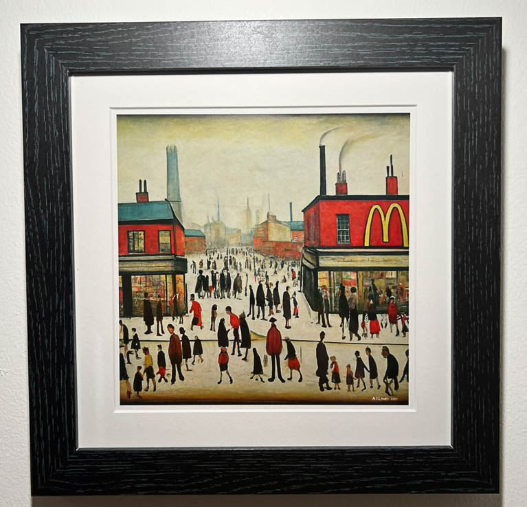 McDonalds - Giclée Art Print 21cm Square. Modern Humorous Nostalgia Image in the Style Of LS Lowry