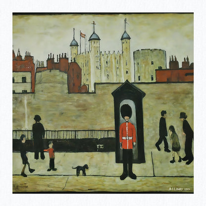 On Guard - Giclée Art Print 21cm Square. Fascinating Image in the Style Of LS Lowry