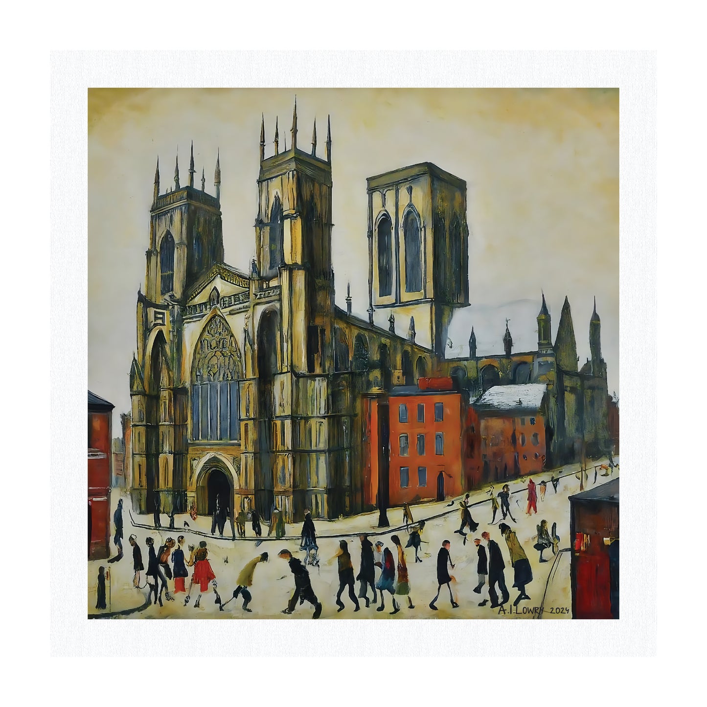 Pack of 6 Blank Lowry Style Art Greeting Cards - York Minster Design - 350gsm Card with Kraft Envelopes