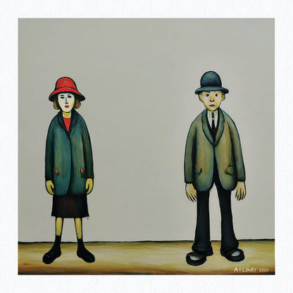 A Couple - Giclée Art Print 21cm Square. Fun Image in the Style Of LS Lowry. Ideal Gift.