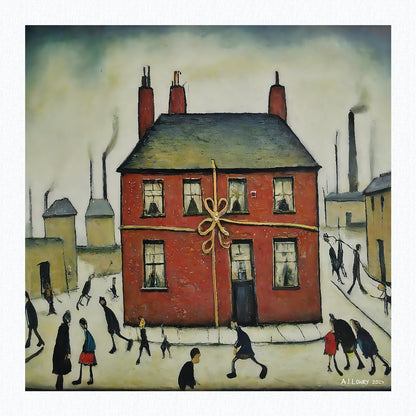 New Home - Giclée Art Print 21cm Square. Pretty Image in the Style Of LS Lowry