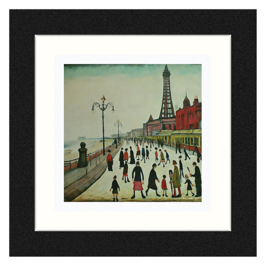 Blackpool Front Giclée Art Print 21cm Square. Enchanting Image in the Style Of LS Lowry