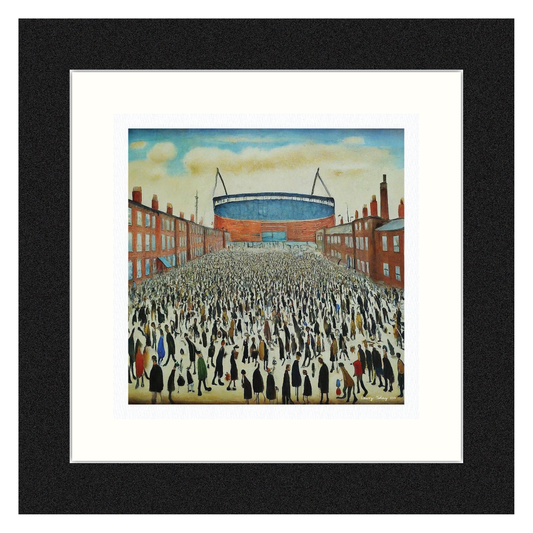 The "Blue" Stadium - Giclée Art Print 21cm Square. Stylish Image in the Style Of LS Lowry. Ideal Gift.