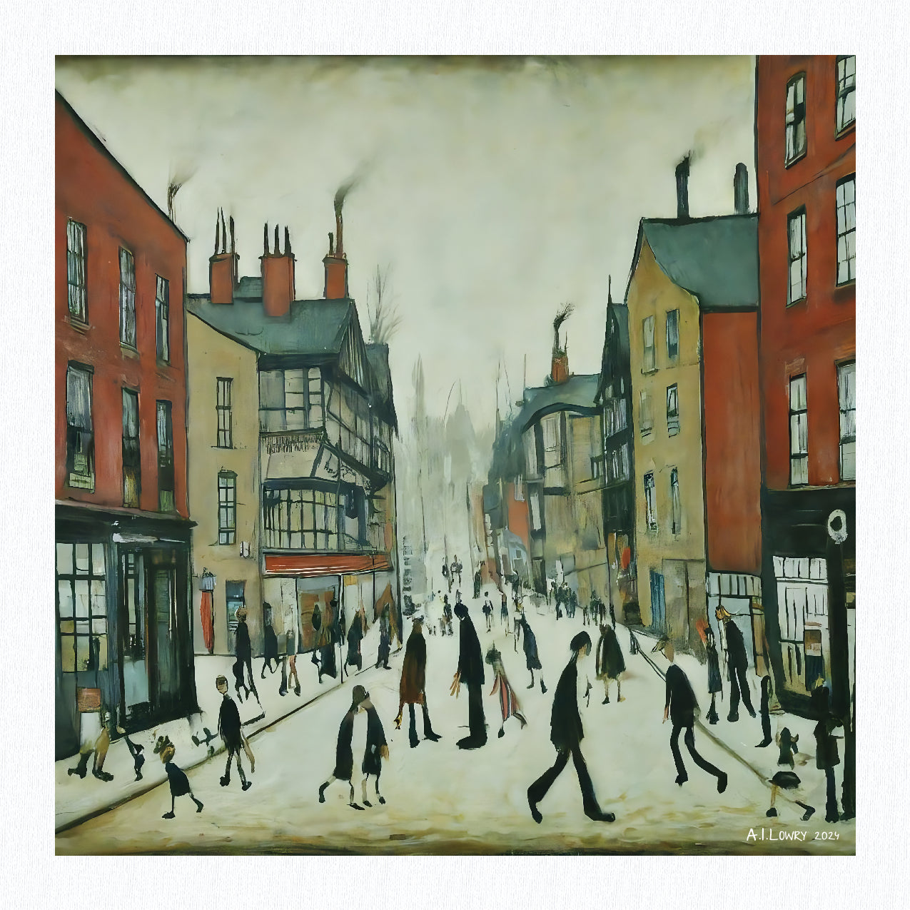 Chester - Giclée Art Print 21cm Square. Fascinating Image in the Style Of LS Lowry