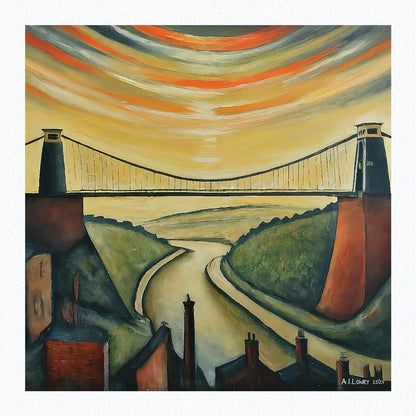 Clifton Suspension Bridge - Giclée Art Print 21cm Square. Superb Image in the Style Of LS Lowry