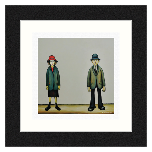 A Couple - Giclée Art Print 21cm Square. Fun Image in the Style Of LS Lowry. Ideal Gift.