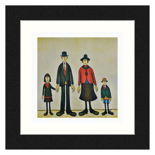 Family Portrait - Giclée Art Print 21cm Square. Appealing Image in the Style Of LS Lowry