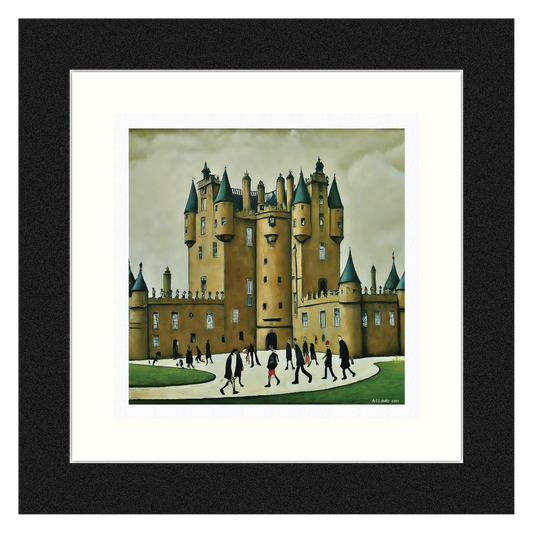 Glamis Castle - Giclée Art Print 21cm Square. Delightful Image in the Style Of LS Lowry