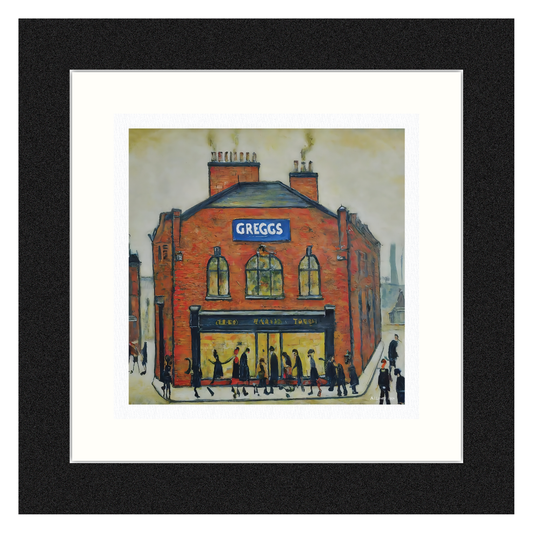 Greggs - Giclée Art Print 21cm Square. Modern Nostalgia Image in the Style Of LS Lowry