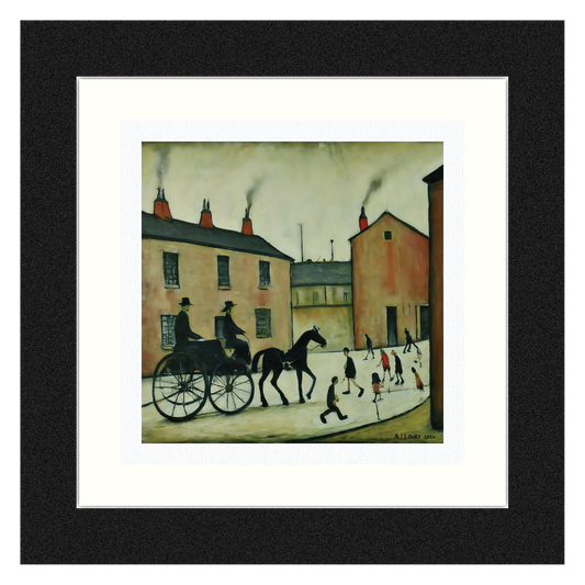 A Postman's Round Giclée Art Print 21cm Square. Lovely Image in the Style Of LS Lowry