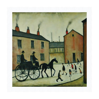 Pack of 6 Blank Lowry Style Art Greeting Cards - Horse-drawn Carriage Design - 350gsm Card with Kraft Envelopes