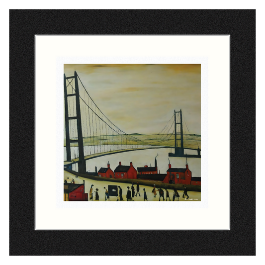 Humber Bridge - Giclée Art Print 21cm Square. Breathtaking Image in the Style Of LS Lowry