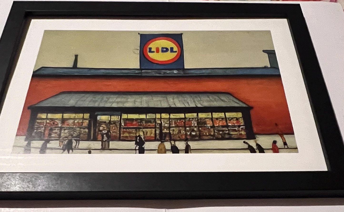 Lidl - A4 Size Giclée Art Print. Lowry Style Art Print. Available Framed and Unframed.