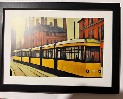 Metrolink Tram - A4 Size Giclée Art Print. Lowry Style Art Print. Available Framed and Unframed.